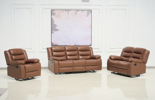 Brown Manual Recliner Leather Sofa Set
