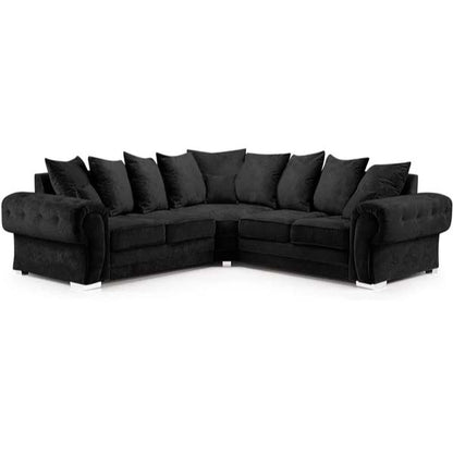 Large Verona Black Suede Fabric Corner Sofa