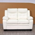 Stationary White Bonded Leather 2 Seater Sofa