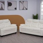 Stationary White Bonded Leather 3+2 Seater Sofa
