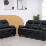 Stationary Black Bonded Leather 2+3 Seater Sofa Set