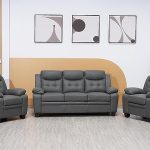 Stationary Grey Bonded Leather Sofa Set